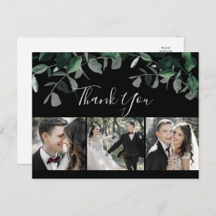 Emerald Greenery Black 3 Photo Thank You Postcard