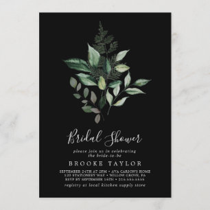 Emerald Greenery   Black Bridal Shower Invitation