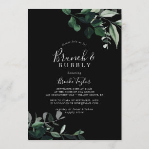 Emerald Greenery   Black Brunch and Bubbly Invitation