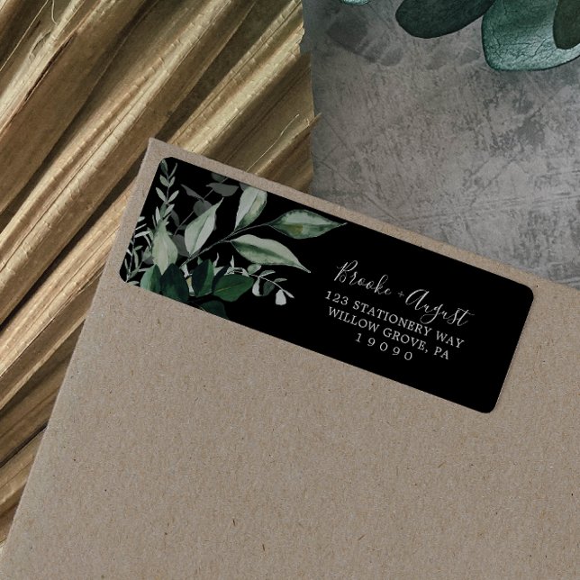 Emerald Greenery | Black Return Address Label (Creator Uploaded)
