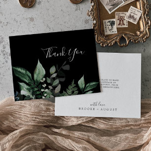 Emerald Greenery Black Thank You Card
