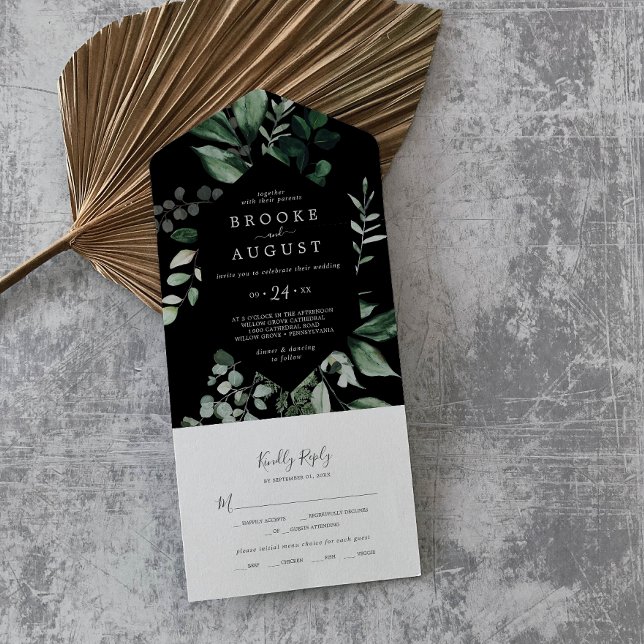 Emerald Greenery | Black Wedding All In One Invitation (Creator Uploaded)