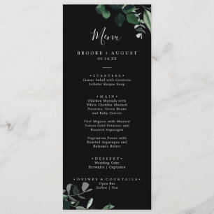 Emerald Greenery Black Wedding Dinner Menu