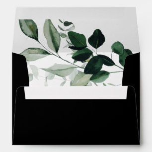Emerald Greenery   Black Wedding Invitation Envelope