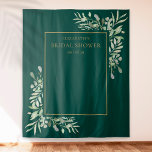 Emerald Greenery Bridal Shower Photo Backdrop Tapestry<br><div class="desc">Featuring delicate watercolor greenery leaves on an emerald green background,  this chic bridal shower photo booth backdrop can be personalized with the bride's name and special date. Designed by Thisisnotme©</div>