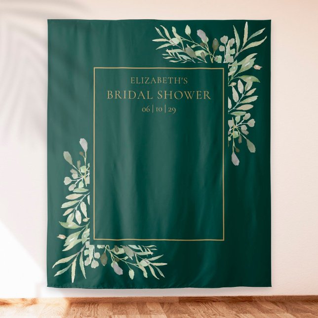 Emerald Greenery Bridal Shower Photo Backdrop Tapestry (Creator Uploaded)