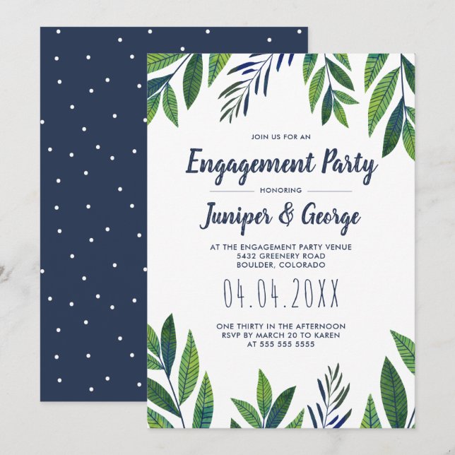 Emerald Greenery Engagement Party Invitation (Front/Back)