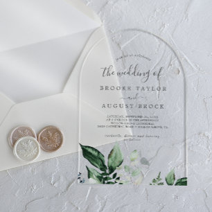 Emerald Greenery Eucalyptus Boho Mountain Wedding Acrylic Invitations