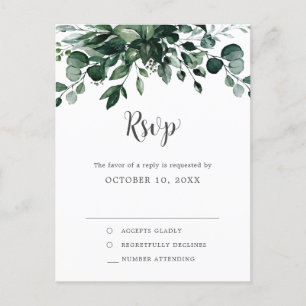 Emerald Greenery Eucalyptus Botanical Wedding RSVP Postcard