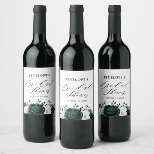 Emerald Greenery Eucalyptus Floral Bridal Shower Wine Label