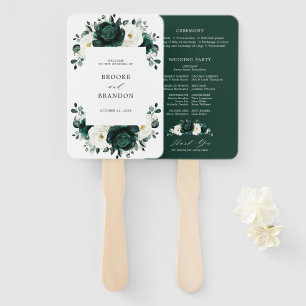 Emerald Greenery Eucalyptus Floral Wedding Program Hand Fan