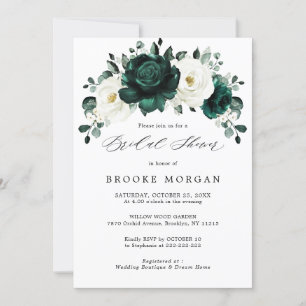 Emerald Greenery Eucalyptus White Bridal Shower Invitation