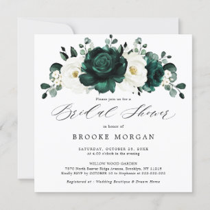 Emerald Greenery Eucalyptus White Bridal Shower Invitation