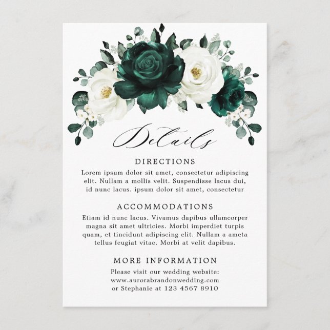 Emerald Greenery Eucalyptus White Floral Wedding Enclosure Card (Front)