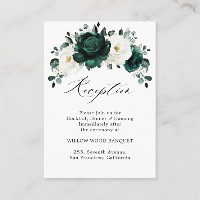 Emerald Greenery Eucalyptus White Floral Wedding Enclosure Card (Front)