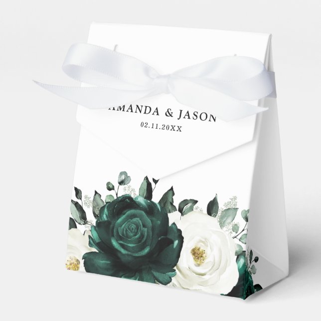 Emerald Greenery Eucalyptus White Floral Wedding Favor Box (Front Side)