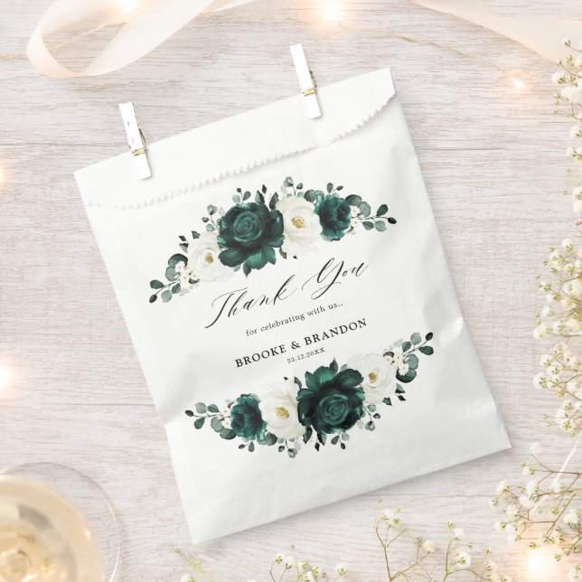 Emerald Greenery Eucalyptus White Floral Wedding Favour Bag (Clipped)