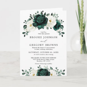 Emerald Greenery Eucalyptus White Floral Wedding Invitation