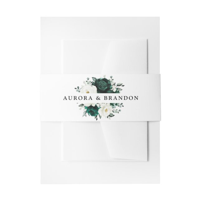 Emerald Greenery Eucalyptus White Floral Wedding Invitation Belly Band (Front Example)