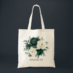 Emerald Greenery Eucalyptus White Floral Wedding Tote Bag<br><div class="desc">Elegant Emerald green greenery & ivory white floral botanical bridal shower gift tote bag featuring white roses and elegant green watercolor eucalyptus leaves . Please contact me for any help in customization or if you need any other product with this design.</div>