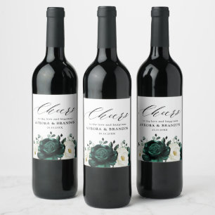 Emerald Greenery Eucalyptus White Floral Wedding Wine Label