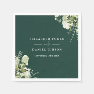 Emerald Greenery Floral Elegant Names Date Napkin
