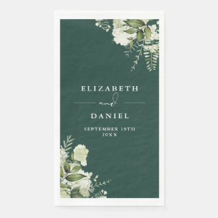 Emerald Greenery Floral Elegant Wedding Napkin