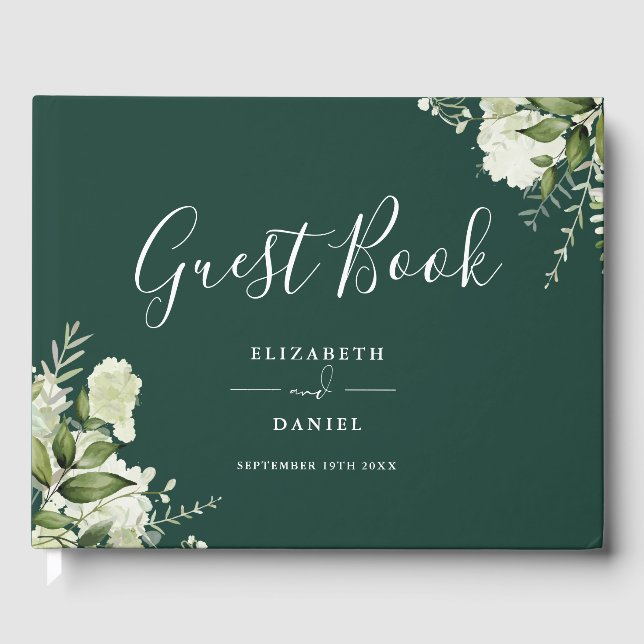 Emerald Greenery Floral Photo Wedding Guest Book (Front)