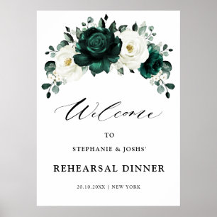 Emerald Greenery Floral Rehearsal Dinner Welcome Poster