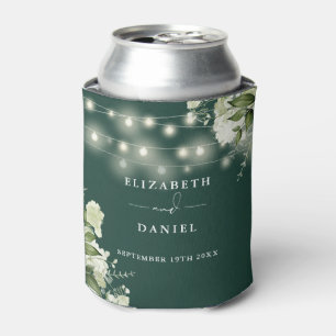Emerald Greenery Floral String Lights Wedding Can Cooler