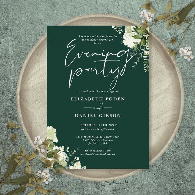 Emerald Greenery Floral Wedding Evening Party Invitation (Emerald Greenery Floral Wedding Evening Party Invitation)