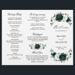 Emerald Greenery Floral Wedding Tri-Fold Program<br><div class="desc">Elegant Emerald green greenery & ivory white floral botanical wedding program card featuring white roses and elegant green watercolor eucalyptus leaves . Please contact me for any help in customization or if you need any other product with this design.</div>