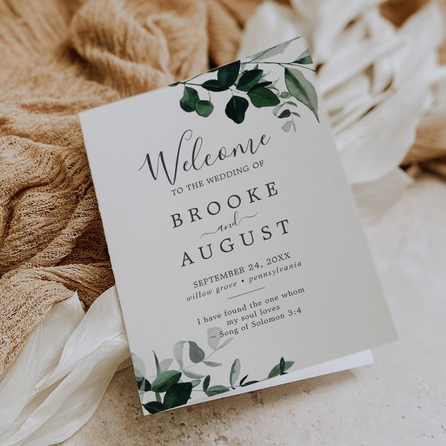 Emerald Greenery Folded Wedding Program (Creator Uploaded)