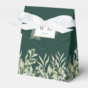 Emerald Greenery Foliage Monogram Wedding Favor Box