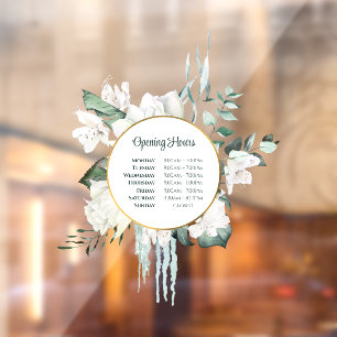 Emerald Greenery Gold Circle Opening Hours Window Cling