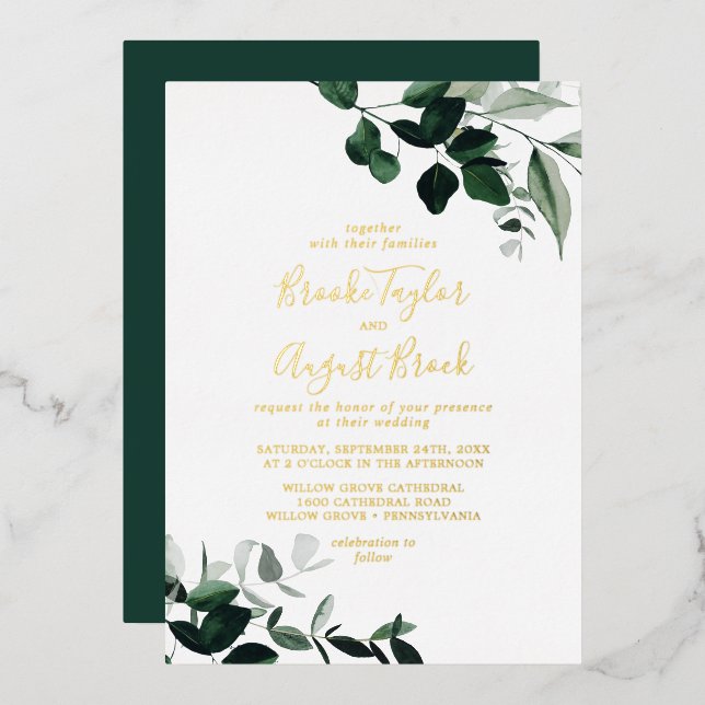 Emerald Greenery | Gold Foil Families Wedding (Front/Back)