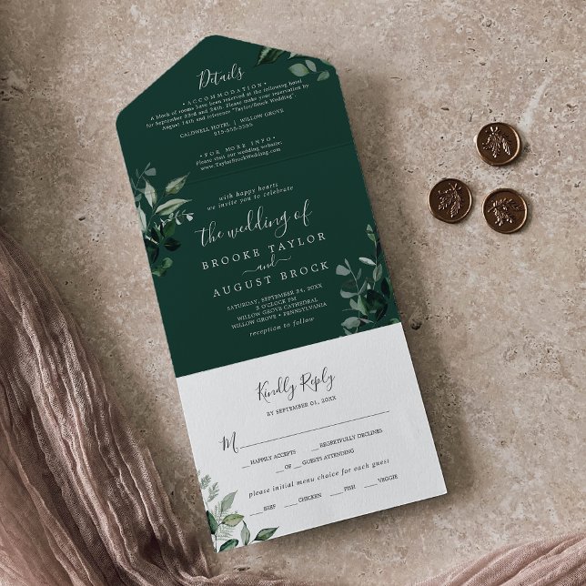 Emerald Greenery | Green Details Wedding All In One Invitation (Creator Uploaded)