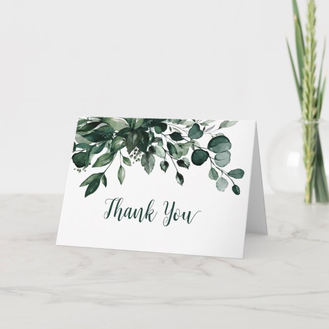 Emerald Greenery Green Eucalyptus Bridal Shower Thank You Card (Front)