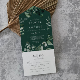 Emerald Greenery   Green Wedding All In One Invitation