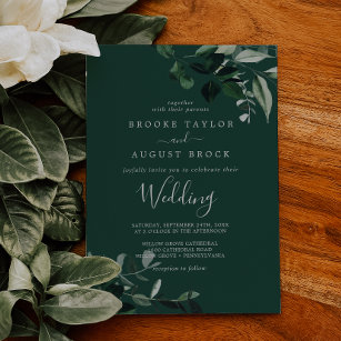 Emerald Greenery   Green Wedding Invitation