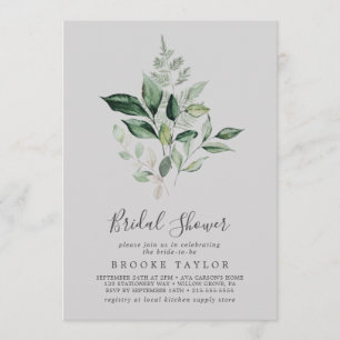 Emerald Greenery Grey Bridal Shower Invitation