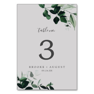 Emerald Greenery Grey Table Number
