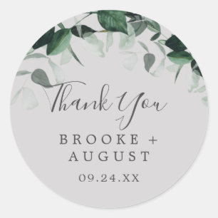 Emerald Greenery Grey Thank You Favour Sticker