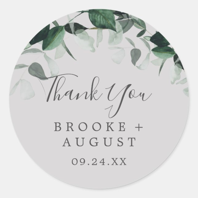 Emerald Greenery | Grey Thank You Favour Sticker (Front)