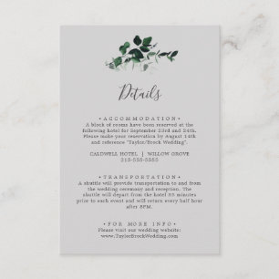 Emerald Greenery   Grey Wedding Details Enclosure Card
