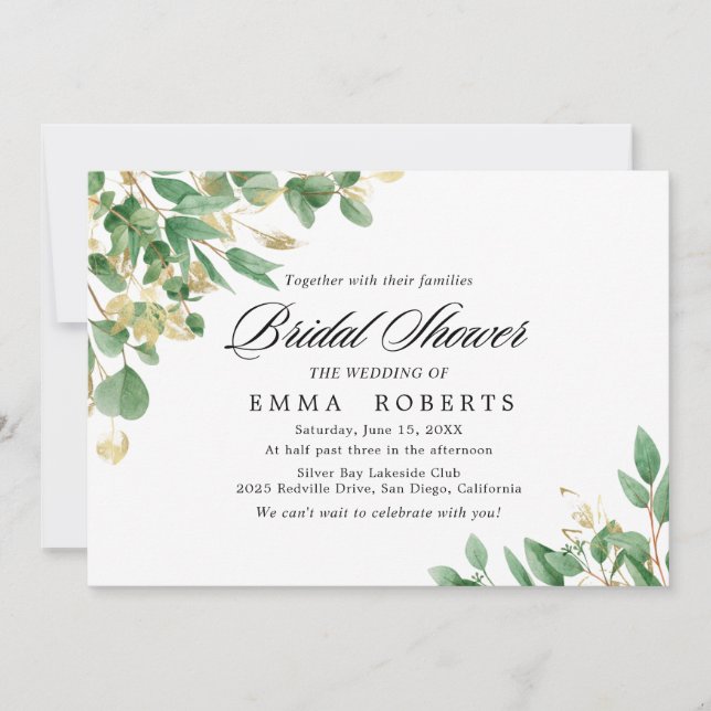Emerald Greenery | Horizontal Bridal Shower  Invitation (Front)
