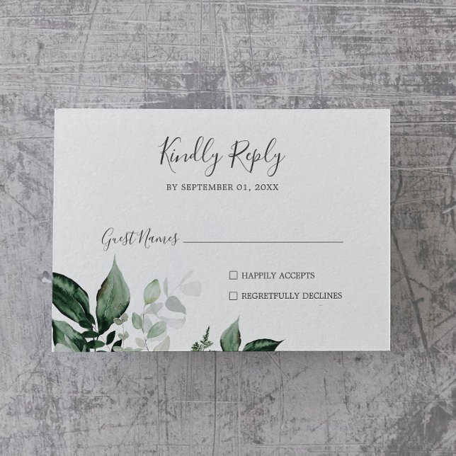 Emerald Greenery Horizontal Wedding RSVP Card (Creator Uploaded)