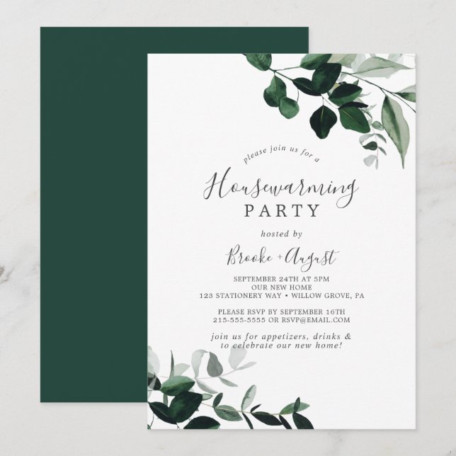 Emerald Greenery Housewarming Party Invitation (Front/Back)