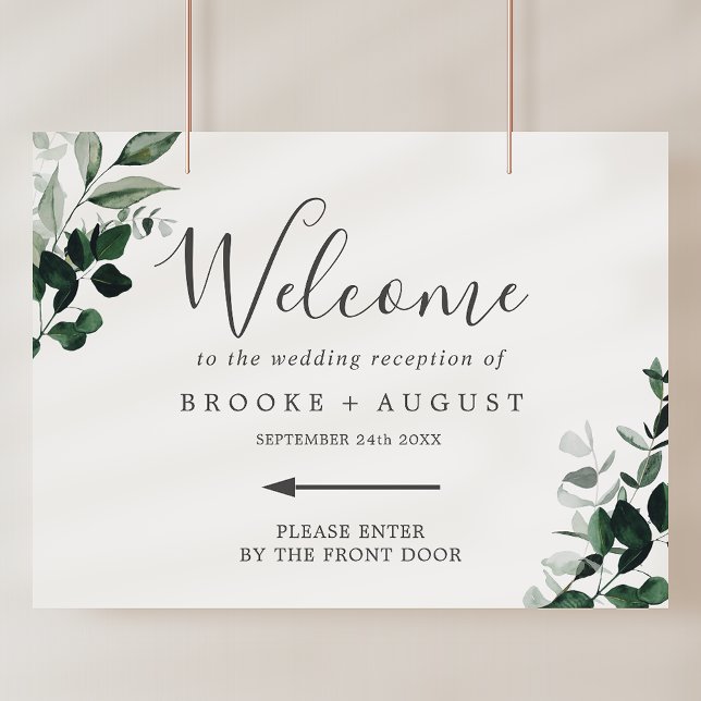 Emerald Greenery Left Directional Wedding Welcome Poster (Emerald Greenery Left Directional Wedding Welcome Poster)