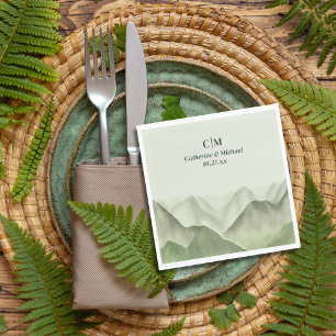 Emerald Greenery Mountain Mist Rustic Wedding Napkin